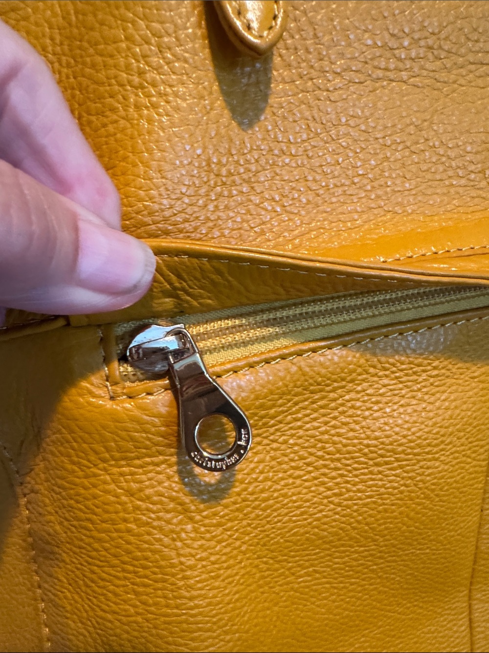 Christopher Kon yellow leather bag with purple lining - Picture 3 of 14